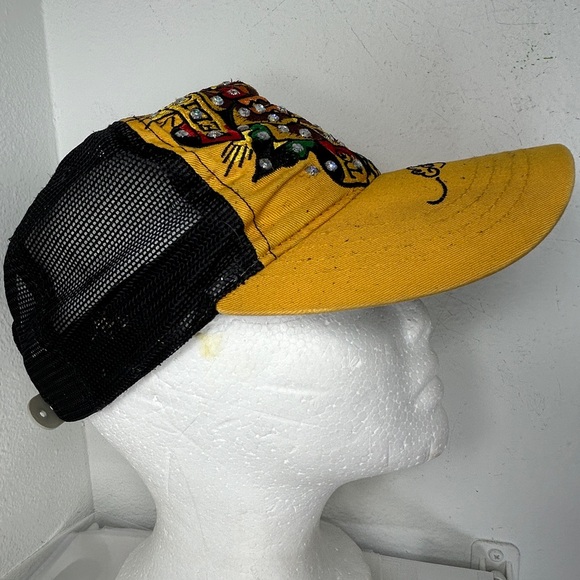 ED HARDY VTG HAT BASEBALL CAP YELLOW BLACK y2k 90s Christian Audigier Trucker - Picture 2 of 15